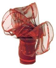 Κορδέλα Οργάνζα με παγιέτες κόκκινη 10cm
