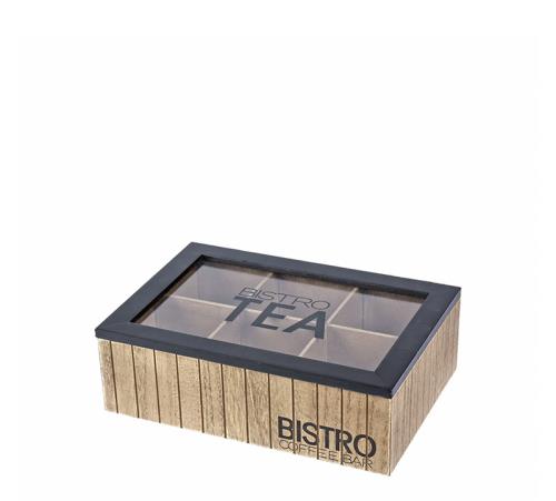 Teabox 6 θέσεων,γυαλινο καπάκι με print  "Bistro"  24cm