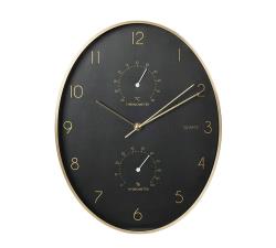Ρολόι τοίχου με θερμομετρο & υγρομετρο, οβαλ μαύρο/χρυσό 42cm
