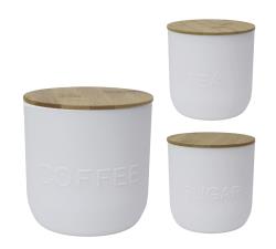 Δοχεία Tea-Coffe-Sugar από πλαστικό με καπάκι Bamboo, 12x12cm